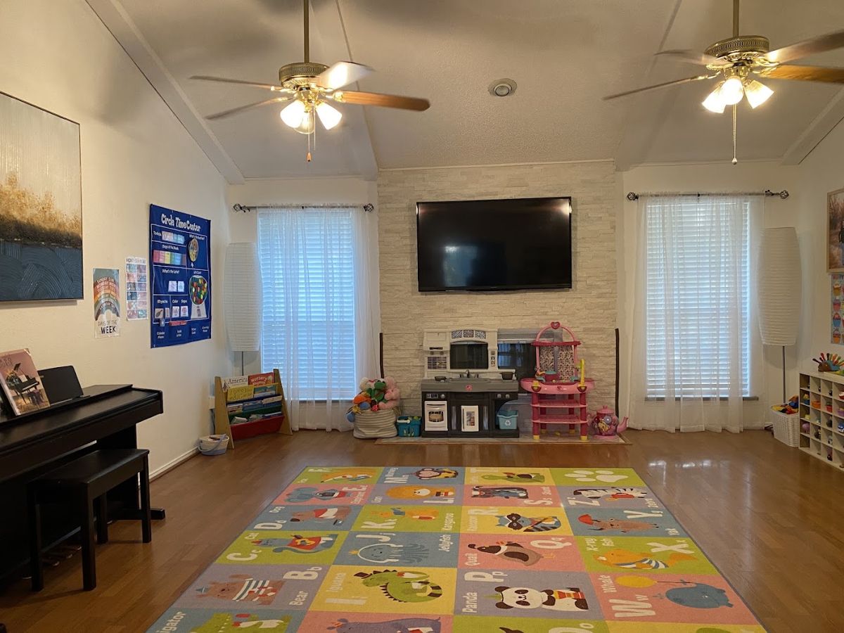 The bright playroom with an alphabet play mat